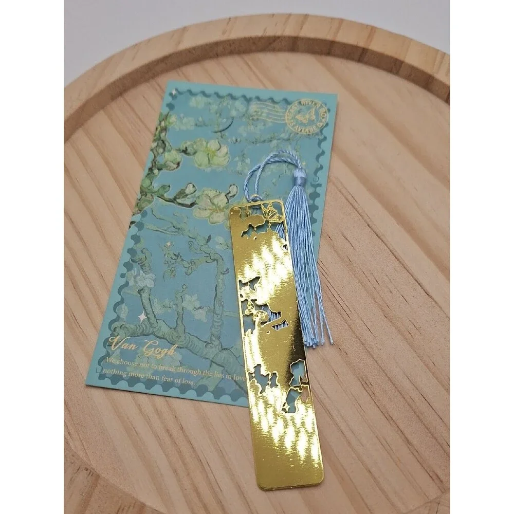 Van Gogh Almond Blossom Gold Bookmark with Blue Tassel